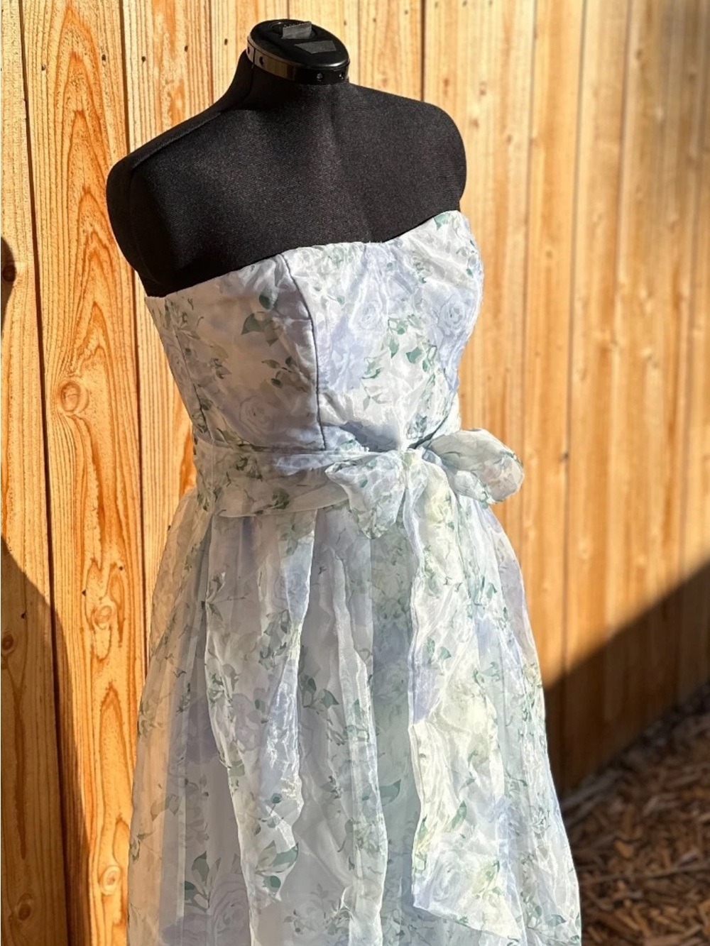 Lulu's Light Blue Floral Strapless Midi Dress